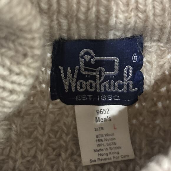 Vintage Woolrich Sweater Mens Large Tan Neutral Tweed Blend Wooden Button - Picture 3 of 7